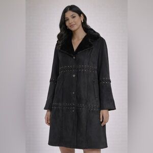 Regal Faux-Fur Black Studded Coat – Size L